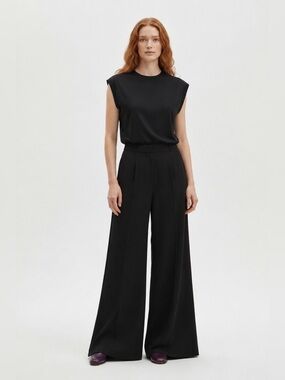 J CREW classic flowy black wide leg business trouser pant 12 quiet luxury L